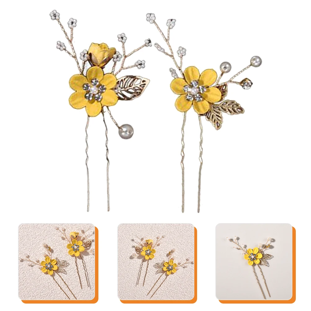 

2 Pcs Wedding Hairpin Bride Headpieces Green Clips Bridal Hairstyles Lightweight Fashionable Accessories Women Flower Hairpins