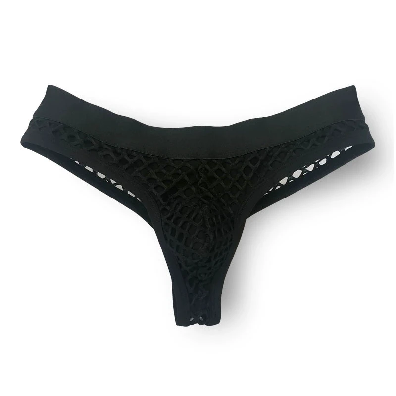 3PCS Men's Thong Underwear Polyester Fiber Men's Underwear Big Mesh Breathable T Pants Slip Gay men Transparente Underpants