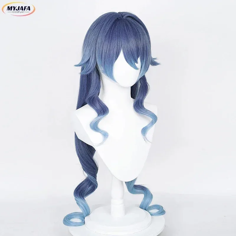 ليلى شعر مستعار تأثيري لعبة ليلى طويل أزرق التدرج مجعد مقاومة للحرارة الاصطناعية الشعر حفلة للجنسين الباروكات شعر مستعار Cap72b
