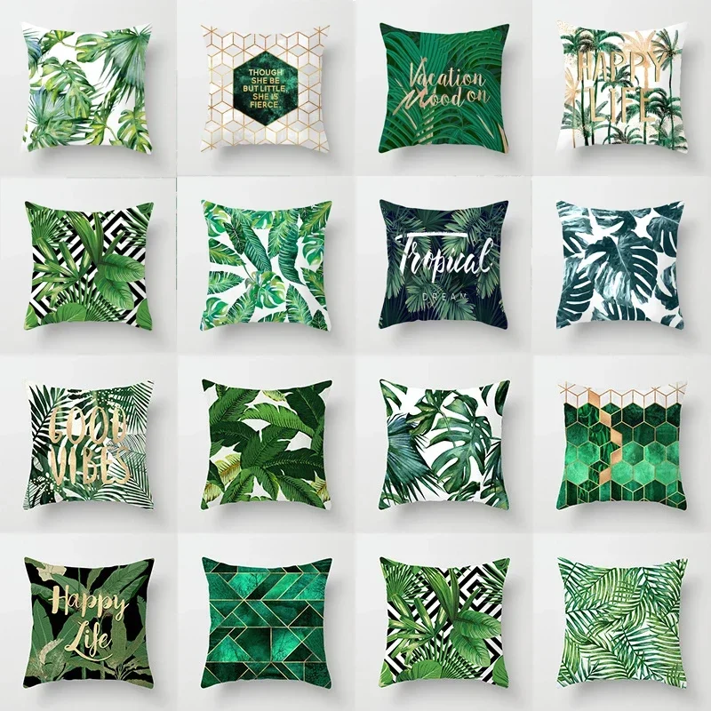 Tropical Leaf Cactus Cushion Cover Polyester Throw Pillow Home Living Room Sofa Decoration   45 * 45cm