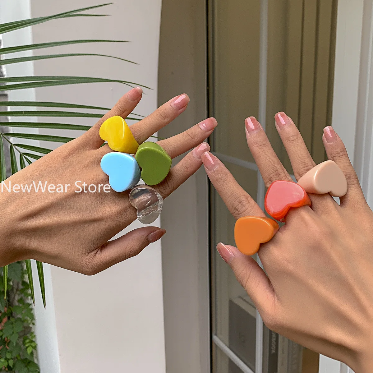 Acrylic Resin Heart Rings for Women Fashion Korean Geometric Ring Colorful Irregular Transparent Finger Ring Jewelry Party Gift