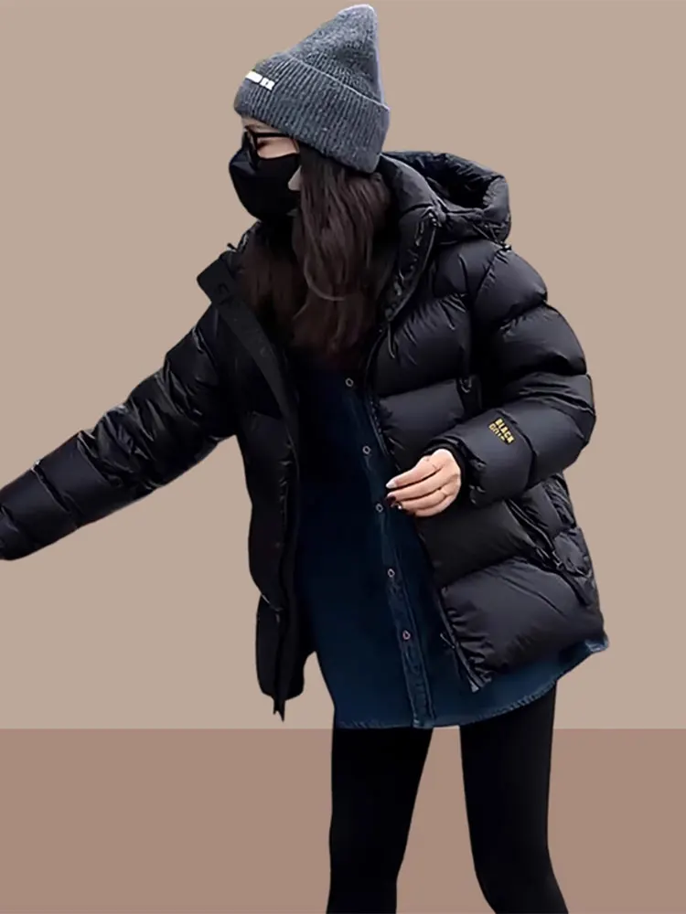 

Black Puffer Jacket Women's Cotton down Coat Short Loose Fashion Bread Style Winter New Arrival Korean Version Straight Tube