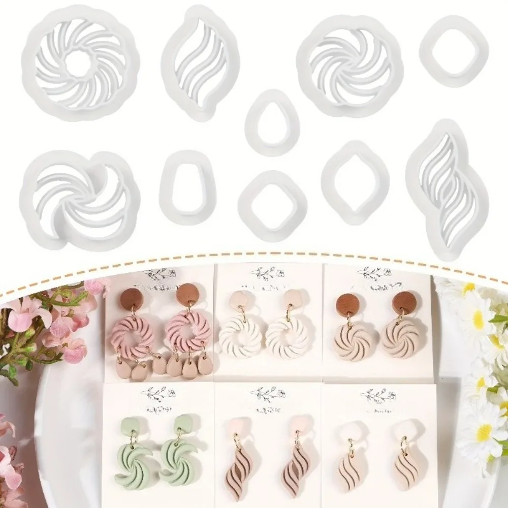 10Pcs Boho Swirl Polymer Clay Earring Cutters Set Geometric Texture Molds for DIY Polymer Clay Tassel Earrings Jewelry