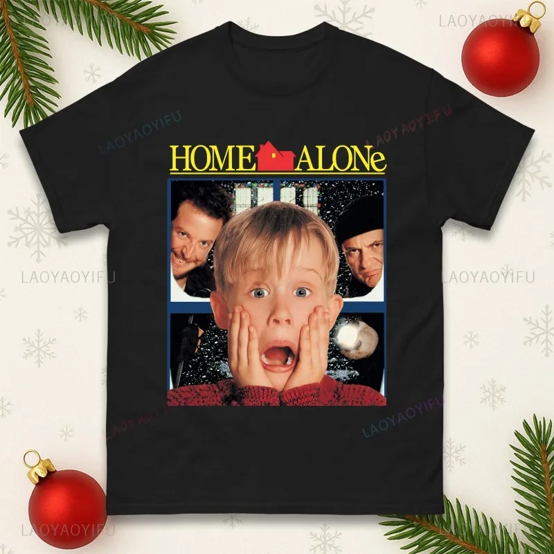 Home Alone Movie Christmas T-Shirt Funny Retro 80s Kevin McCallister Xmas Tees 90s Funny Christmas Shirt New Year Party Shirts