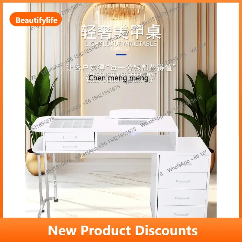 

A56 White double-layer manicure table, built-in vacuum cleaner, including hand rest 12 compartments storage ins wind manicure ta