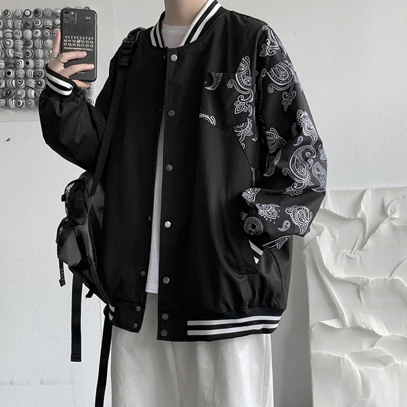 

Мужская ветровка свободного кроя в стиле High Street с цветочным пэчворком, осенне-весенняя, винтажная, в японском стиле, ветрозащитная верхняя одежда