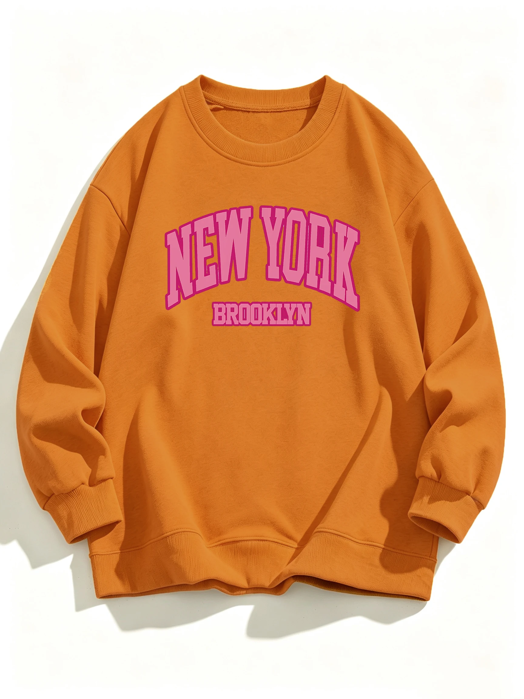 New York Brooklyn Printed Women Street O-Neck Sweatshirt Warm All-Match Tops Fleece Loose Clothes Casual Sports Unisex Pullover