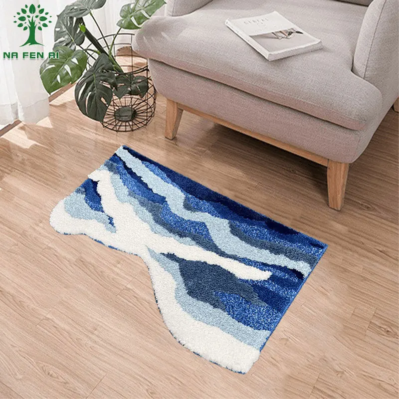 Aesthetic Tufting Ocean Bedroom Rug Soft Fluffy Scenic Wave Bedside Carpet Floor Pad Mat Doormat Home Room Decor