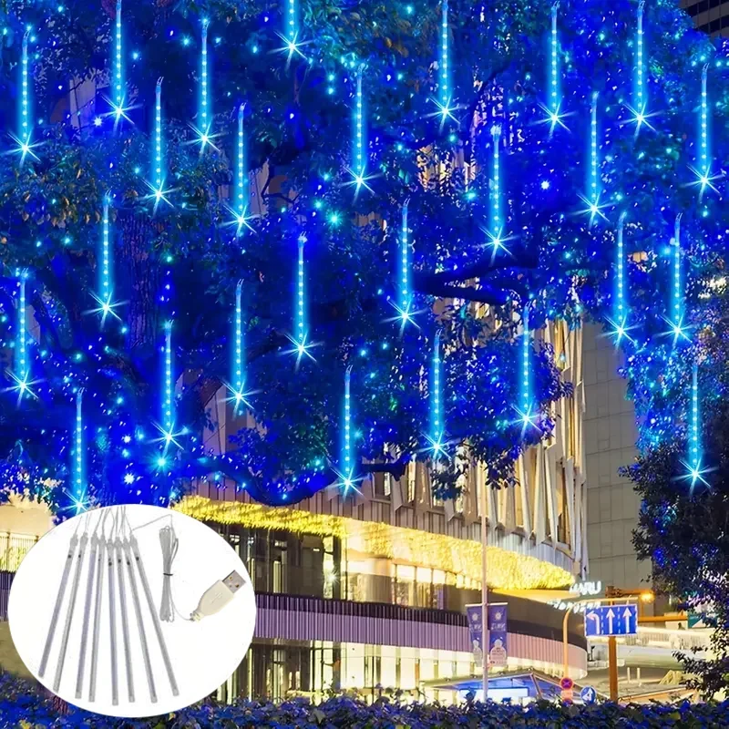 

USB светодиодные фонари для метеоритного дождя, падающие капли дождя, сказочный гирляндный светильник, водонепроницаемый для рождественской вечеринки, садовые праздничные украшения