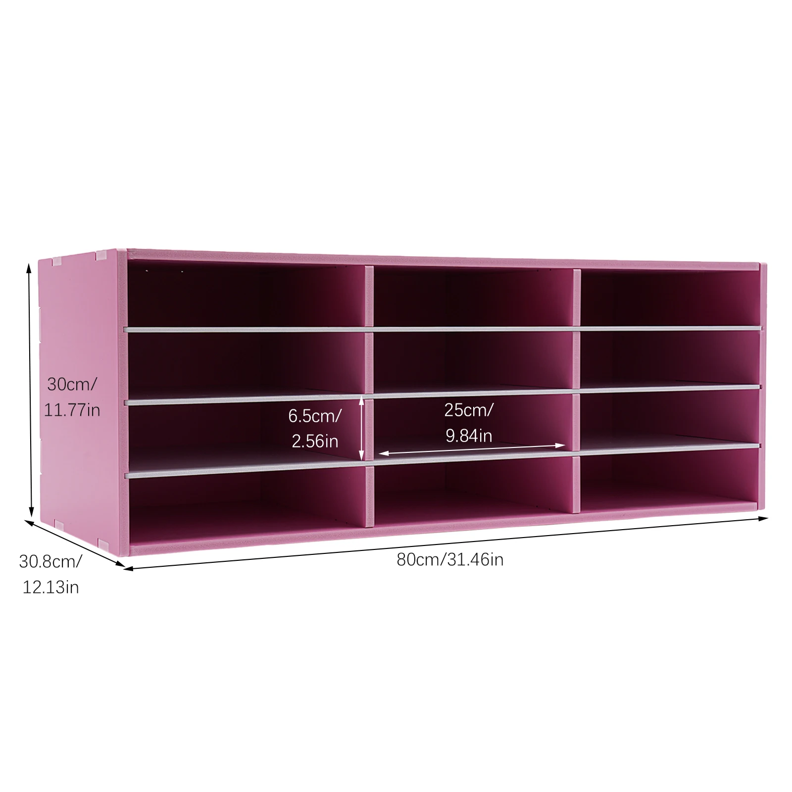 Pink 12-Slot Mail Sorter Organizer(Thickened Material&Rectangular Structure) - Stable Anti-Tipping&Top Platform, Stores Cables