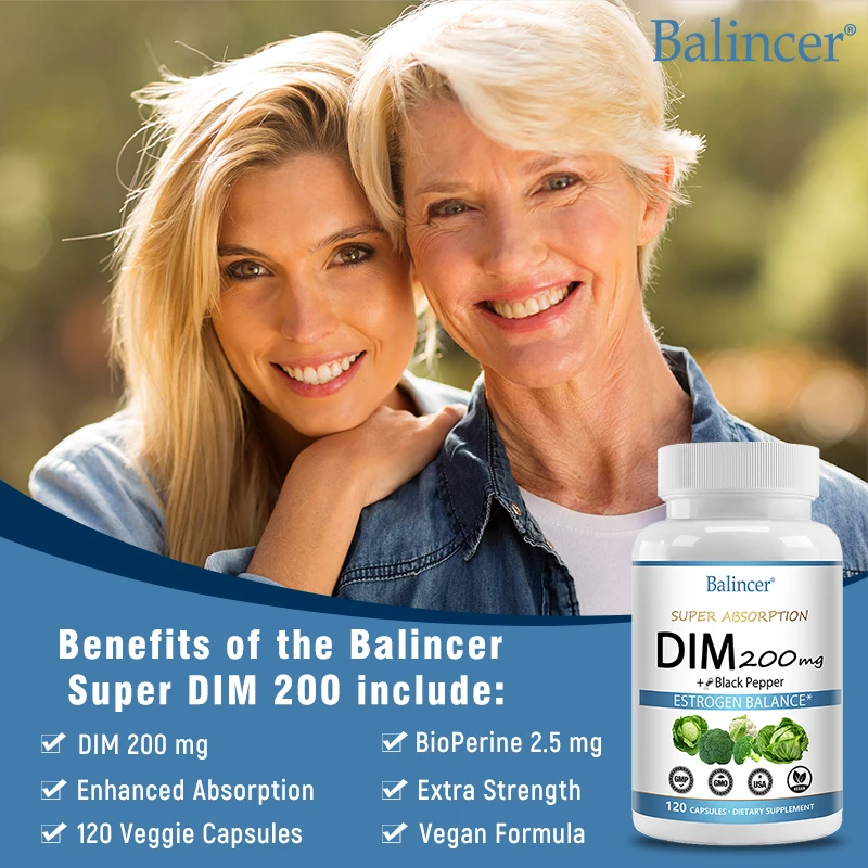 DIM Supplement 200mg Diindolylmethane - Maintains Hormonal Balance with Estrogen for Menopause and Mid-life