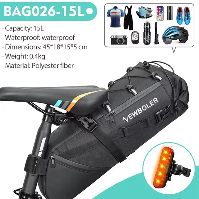NEWBOLER 18L Fahrrad-Satteltasche, wasserdicht, für MTB, Rennrad, große Kapazität, faltbare Fahrradtasche, Hecktasche, Kofferraumzubehör