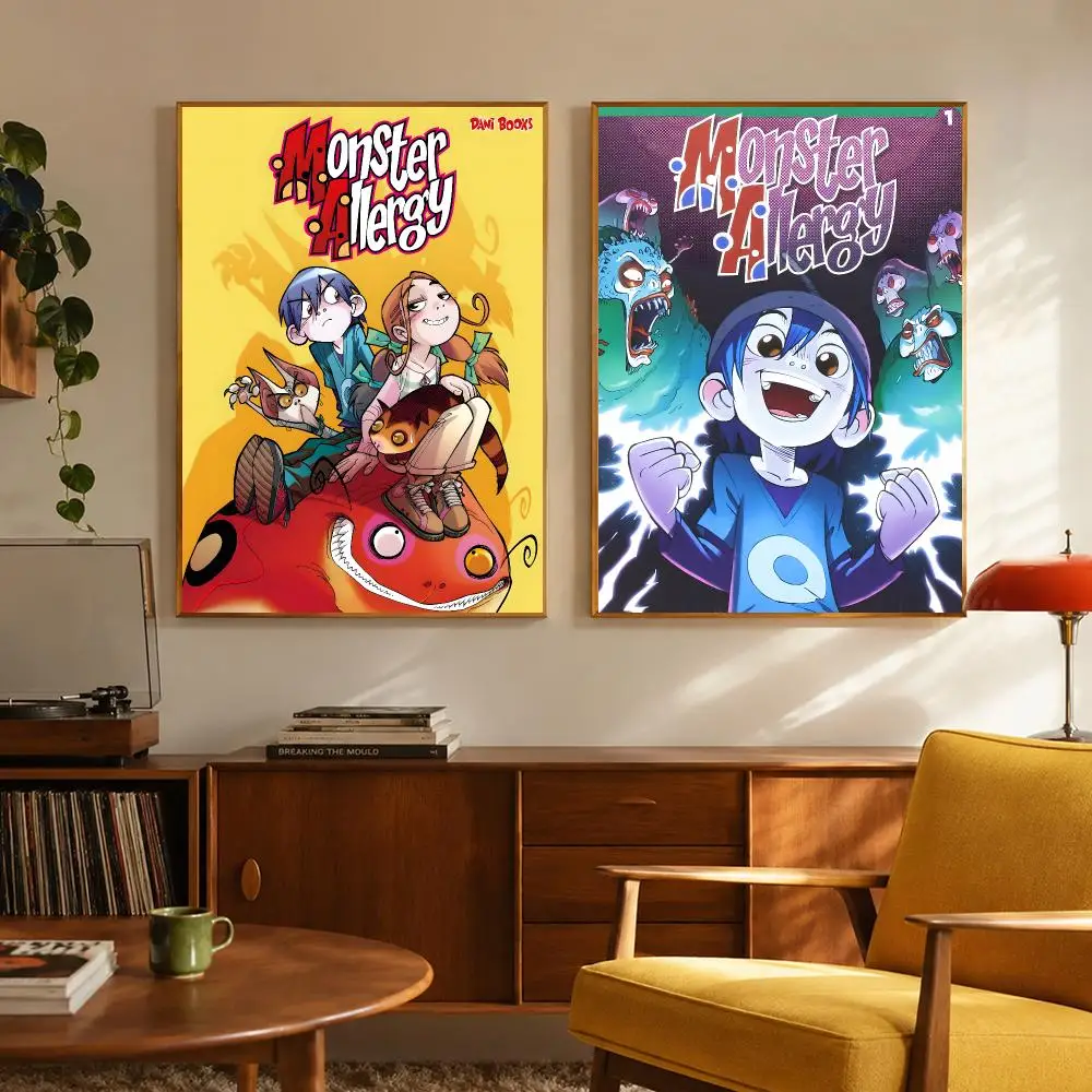 Comic Book Monster Allergy Poster Digital Solvent Print Waterproof PP Fade-Resistant Wall Art Room Decor Gift