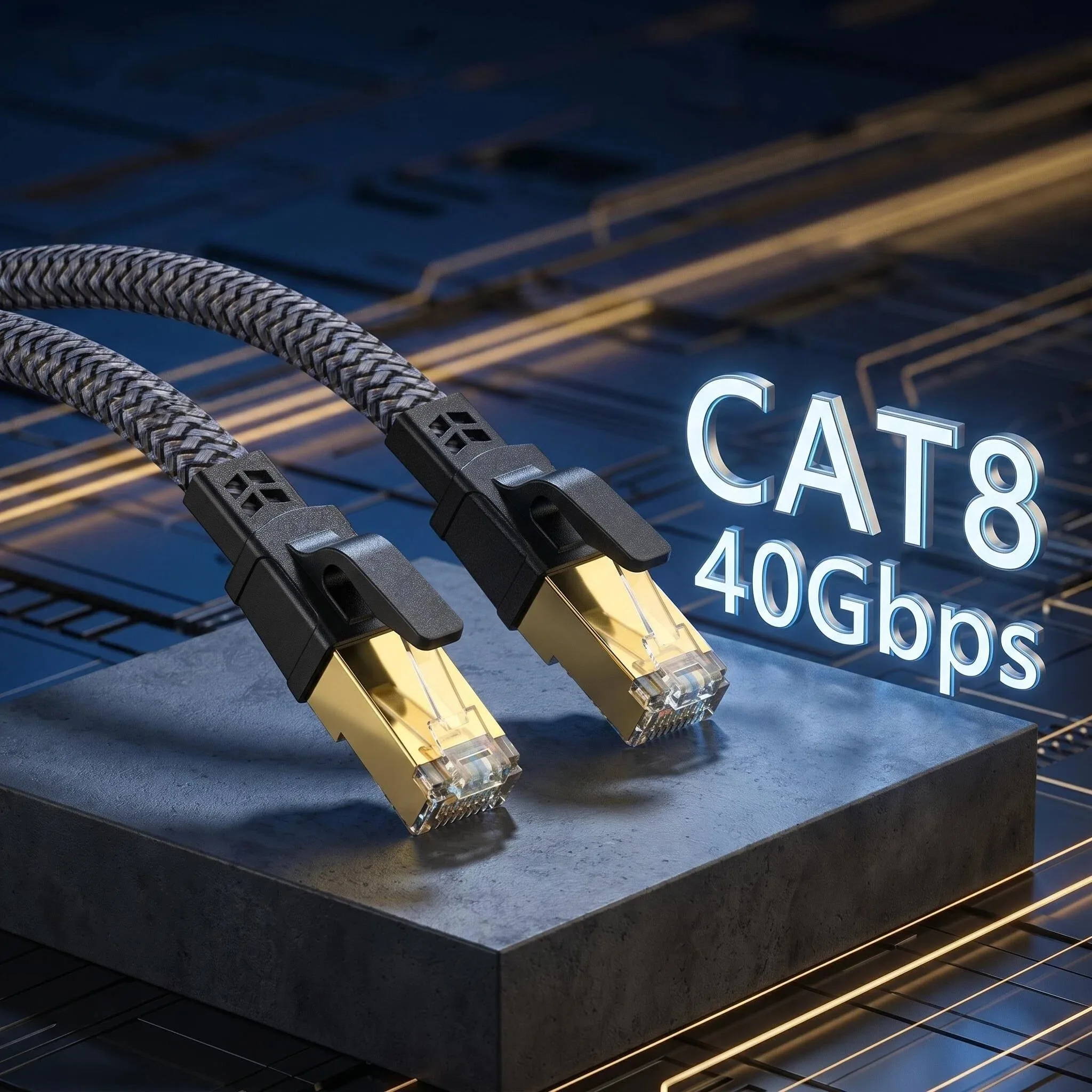 Cabo Ethernet CAT8 40Gbps 2000MHz Trançado para PC, Modem, Laptop, PS5, Roteador, Cabo RJ45 Ethernet Cat8 5M 10M 15M 20M