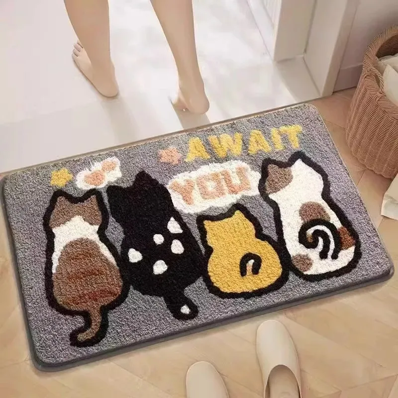 VIKAMA Non-slip Absorbent Bath Mat Cute Cartoon Thickened Faux Cashmere for Bathroom Home