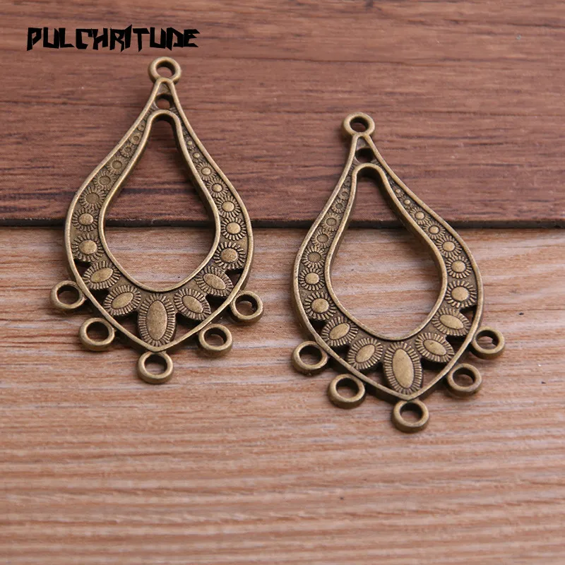 PULCHRITUDE 8pcs 25*46mm Two Color Zinc Alloy Hollow Water droplets Connectors Pendants Jewelry Making DIY Handmade Craft