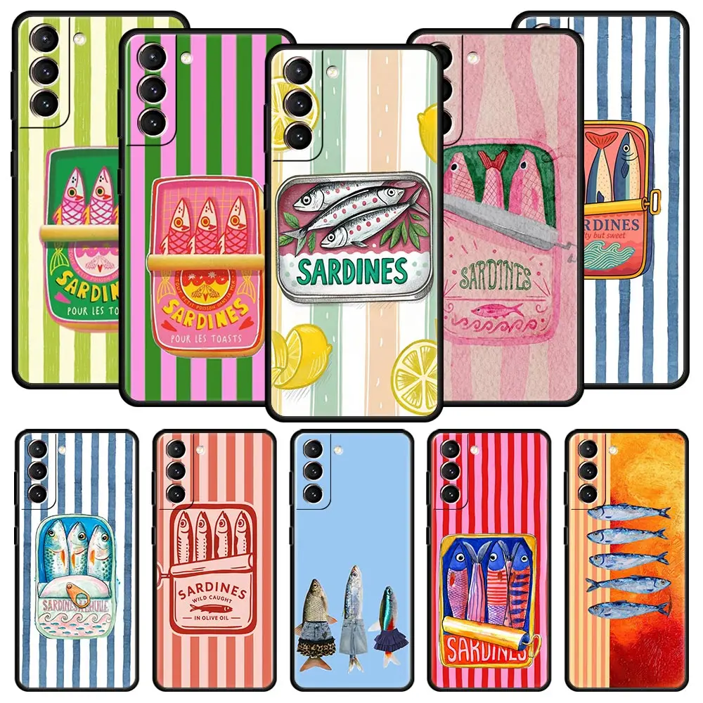 Phone Case Cover for Samsung Galaxy S26 S25 S24 S23 S22 S20 S21 FE Ultra Plus S25 Edge Soft TPU Capas Funny Fish Sardines Laser