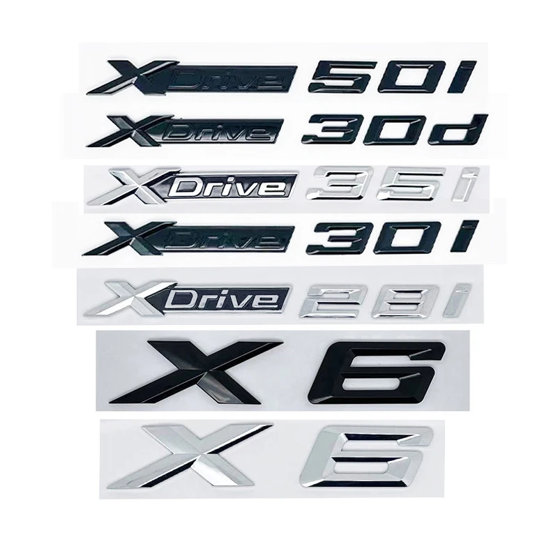 

New Glossy Black Trunk Emblem Badge w/Silver Lettering for BMW X6 E71/F16/E72/G06 - Fit XDrive28i/30i/35i/40i - Stickers