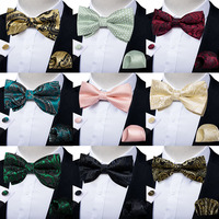 Men's Pre-tied Bow Tie Pocket Square Cufflinks Wedding Prom Tuxedo Groom Suits Accessories Bowknot Butterfly Cravat Gift for Men