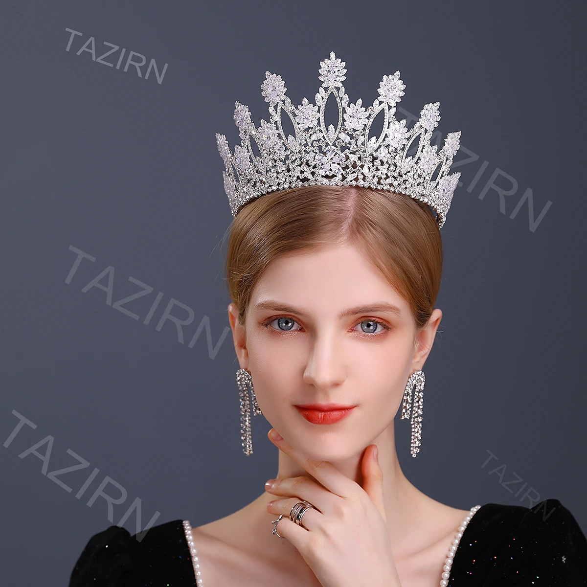 Tall Tiaras Cubic Zirconia Wedding Crowns Bridal Headwear Princess Corona Luxury Pageant Hair Jewelry Women Headpieces Best Gift