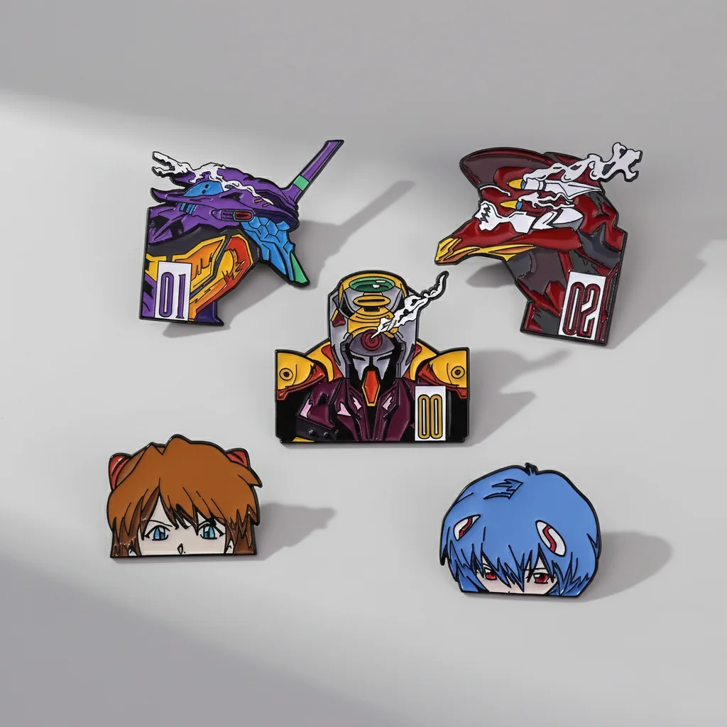 5 pzas. de broches de esmalte Kawaii de Evangelion (Rei Ayanami y Asuka), insignias de solapa, accesorios de joyería de moda para ropa y mochilas