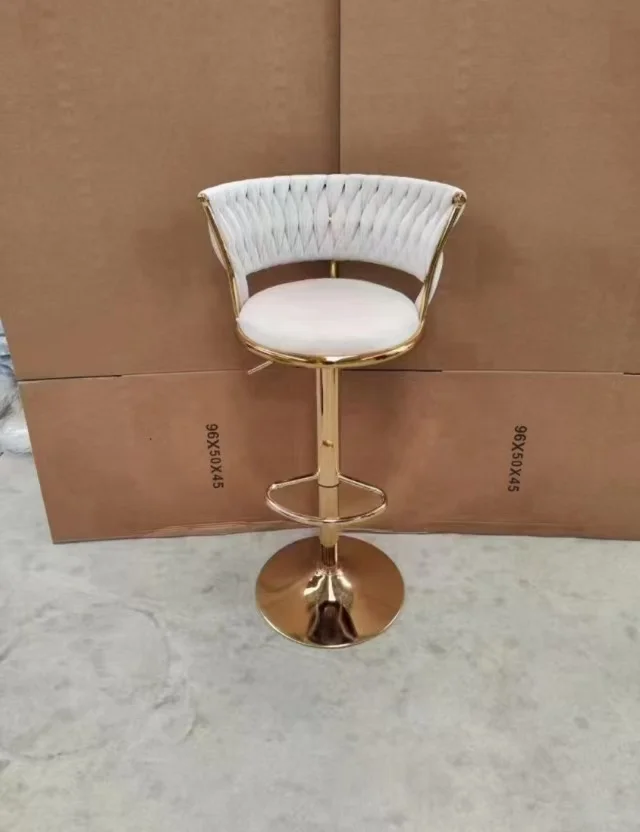 

Cheap Modern Bar Chairs and Tables Set for Kitchen Frame Velvet Bar Stool Price with Golden Metal Legs