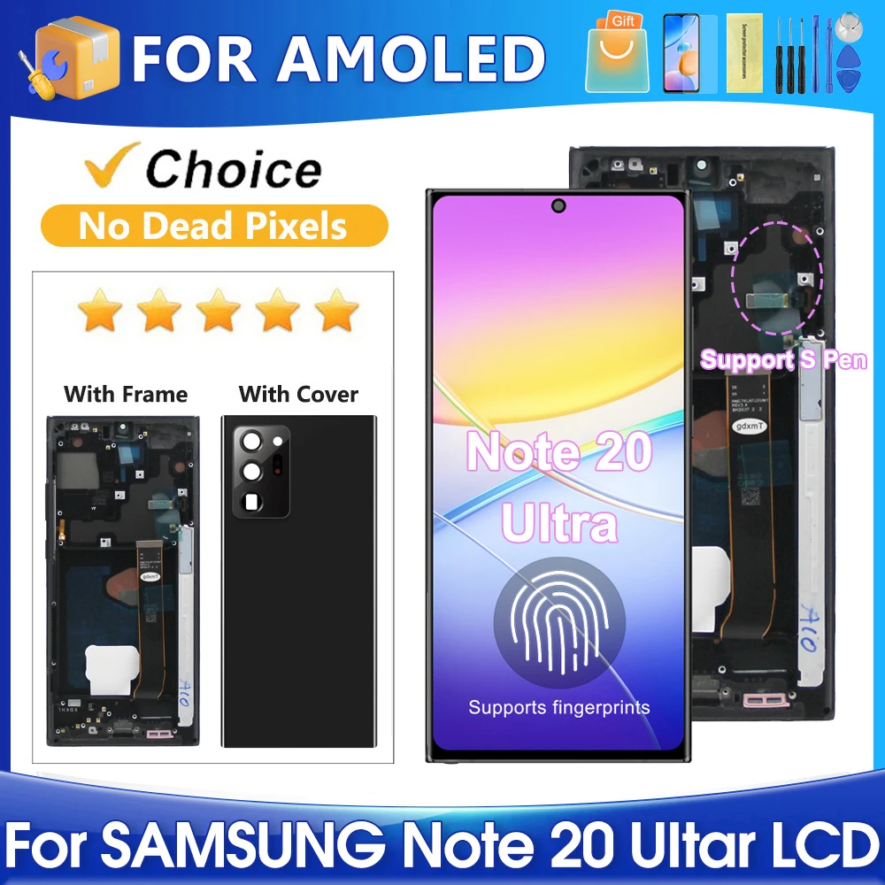 Note 20 Ultra With Frame AMOLED For Samsung N985 N985F LCD Display Digital Touch Screen For Note20U Screen Replacement Parts