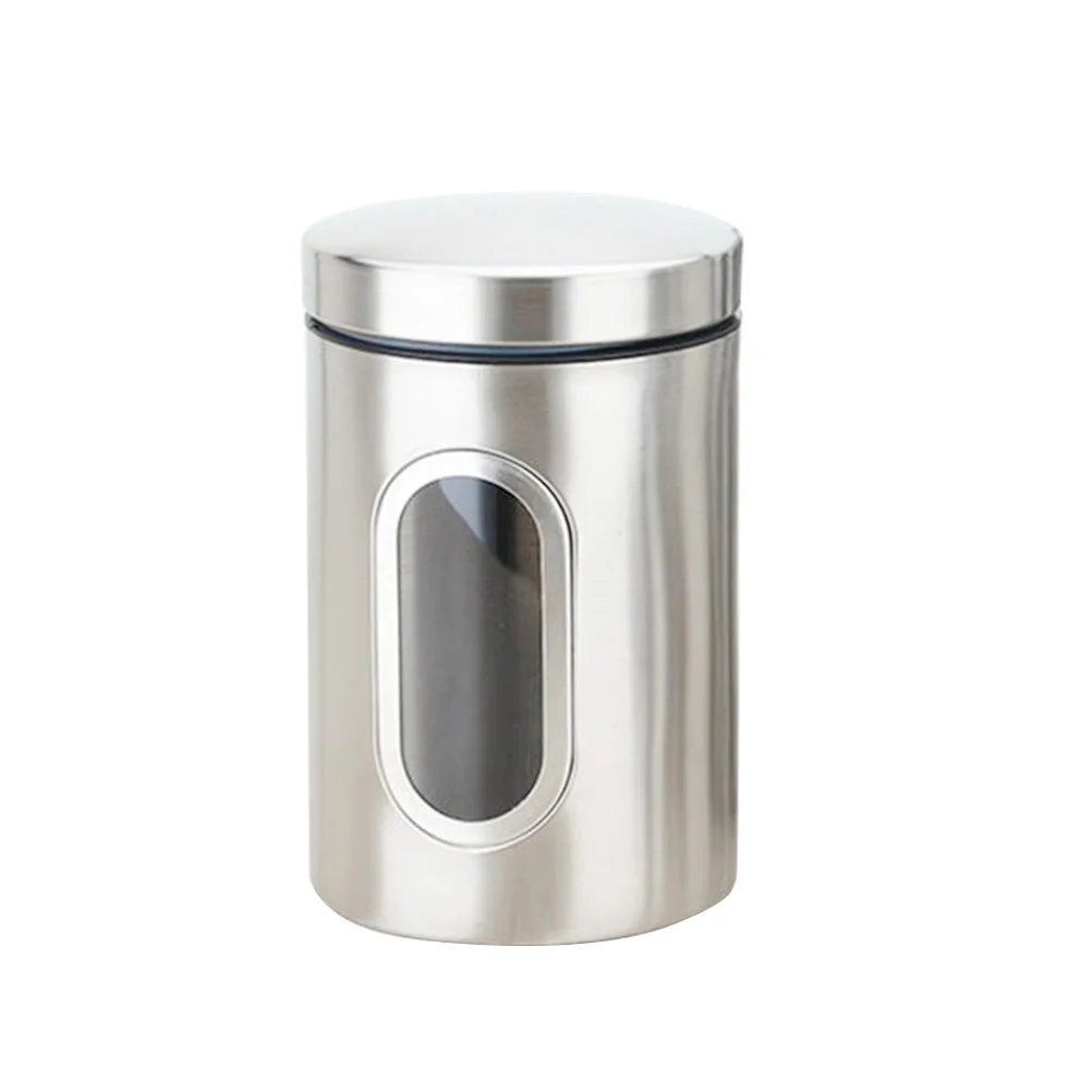 

Stainless Steel Sealed Canister Set for Dry Foods Transparent Window Contents Freshness Sealed Cans