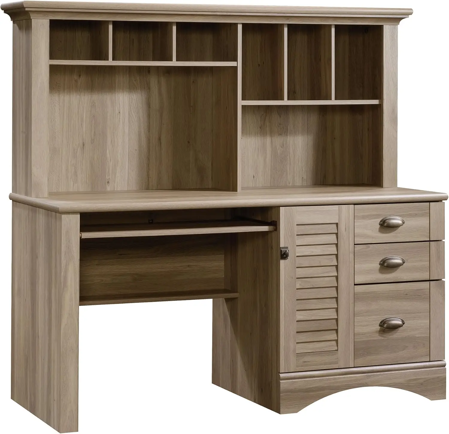 Harbor View Computer Desk with Hutch, Salt Oak finish