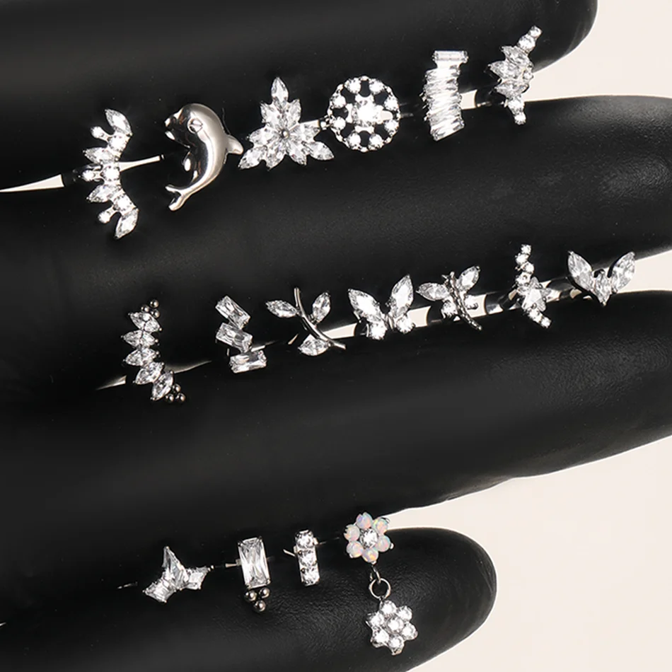 1 قطعة التيتانيوم زركونيا دولفين فراشة وأقراط داخليا الخيوط اللولب الزنمة Labret ثقب مجوهرات للجسم #1