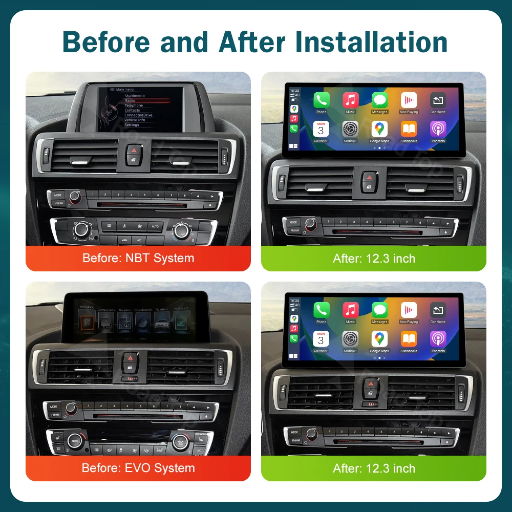 RoadTop Wireless CarPlay Android Auto Multimedia Display Linux Screen For BMW Series 1 2  F20 F21 F22 F23 NBT EVO System