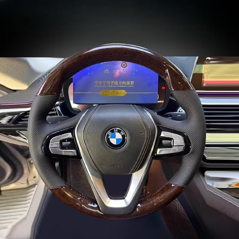 

For BMW G20 G30 G31 530i 540i 2017 2018 2019 Hand Stitched Genuine Leather peach wood grain car Steering Wheel Cover
