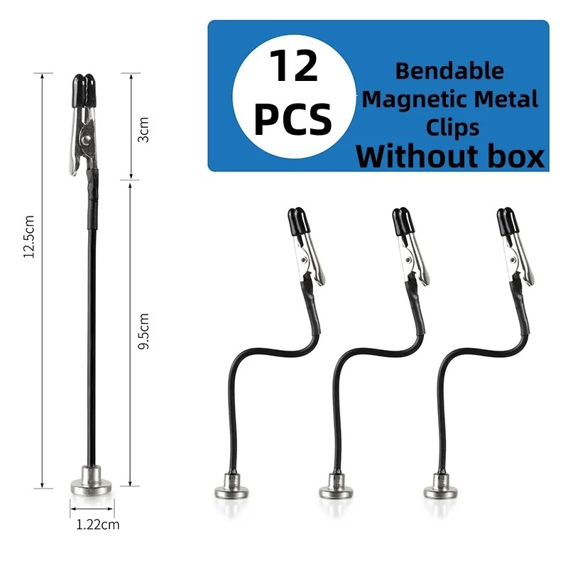 12 Stück Magnetische Modell-Malerei-Halter-Clips 360° Biegsamer Schwanenhals-Krokodilklemme mit Optionaler Metall-Aufbewahrungsbox – Detail 8