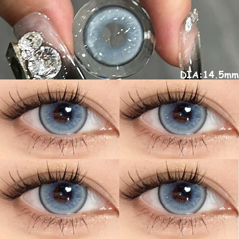 YIMEIXI 2-Piece Hot Selling Korea Color Contact Lenses blue Beautiful Pupil Soft Lenses Diopters Myopia Degree 0 to-8.00