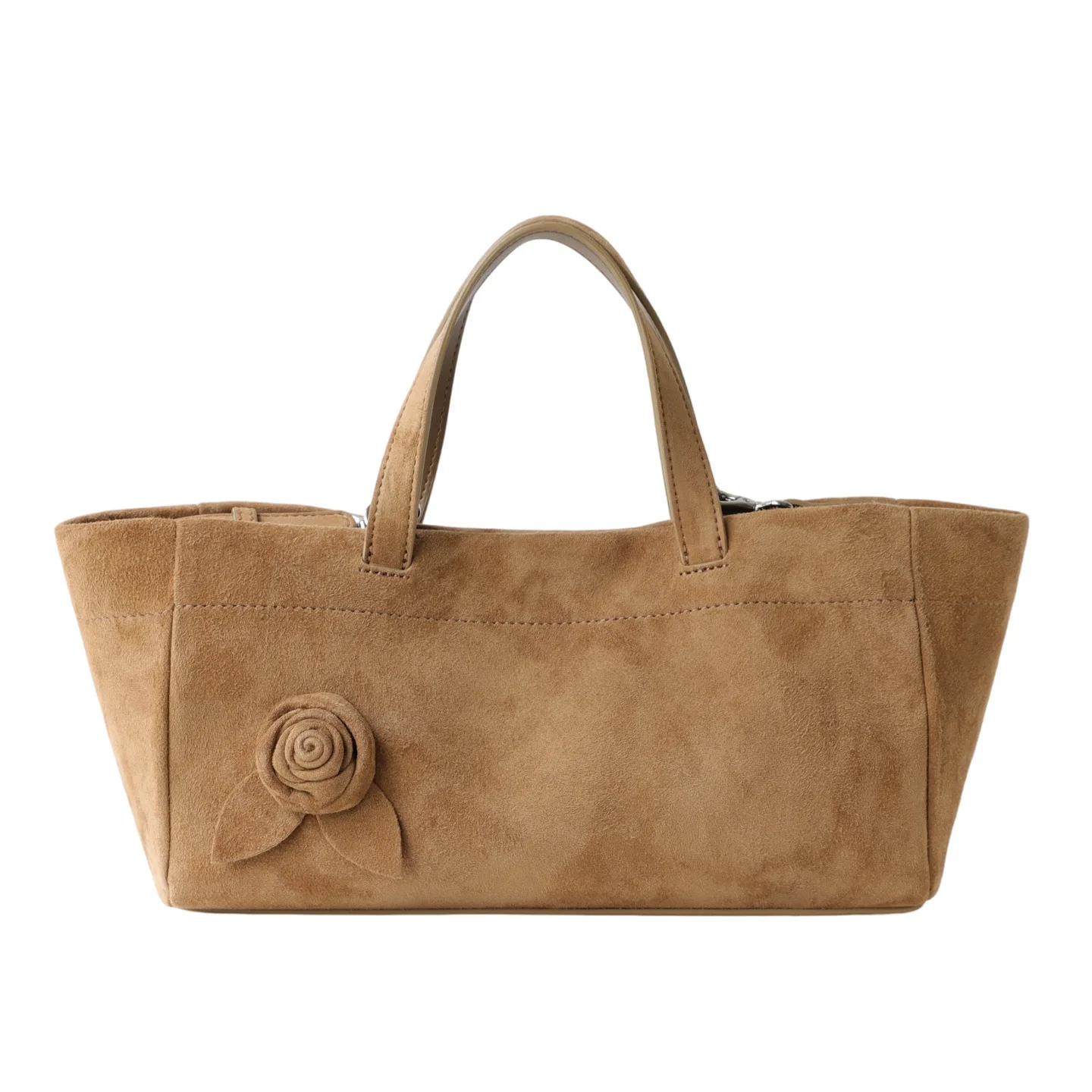 Sheepskin Suede Mini Tote Bag Women 3D Rose Decor Vintage Handbag Adjustable Strap Casual Crossbody Shoulder Bag