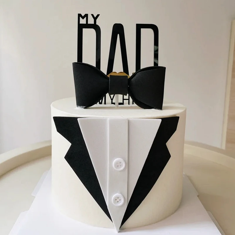 Father's Day Birthday Party Acrylic I Love Dad Cake Insert Card Beard Bow Tie Star Paper Topper Gold Ball Dessert Baking Supplie