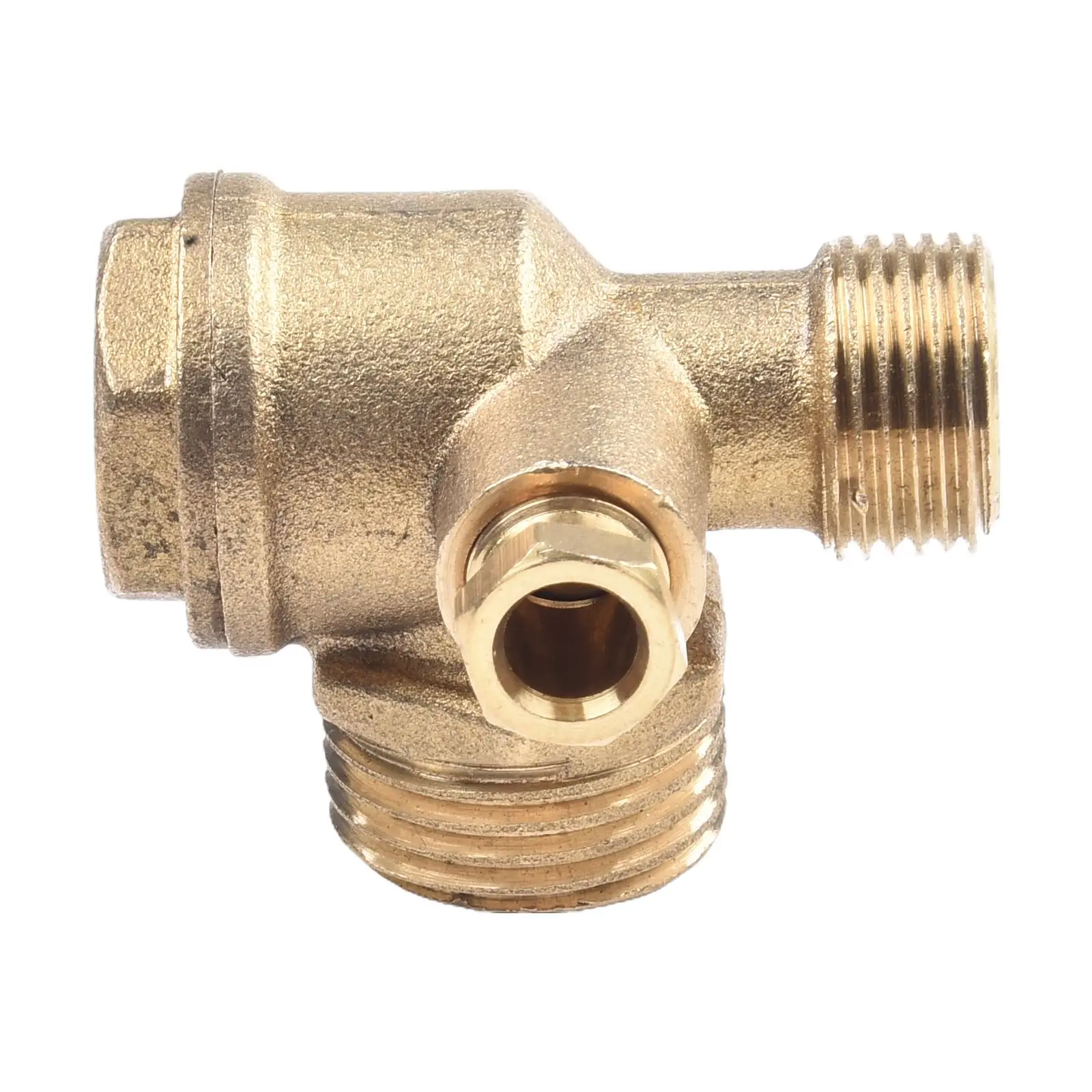 1pc G1/2 Air Compressor Check Valve Copper 3Port 20x16x10mm Brass Male-Threaded Straight Line Lock Cylinder Screw Connector Tool