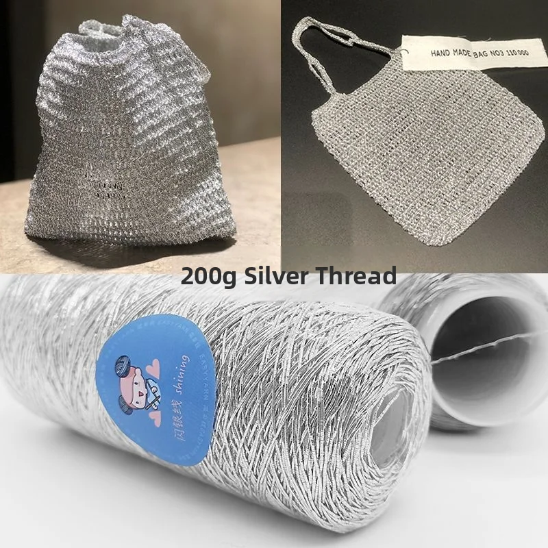 Handwoven Silver Thread 200g 1mm Non-Ultrafine Cotton Thread for DIY Knitting Materials Somochi Brand Fashion Accessories