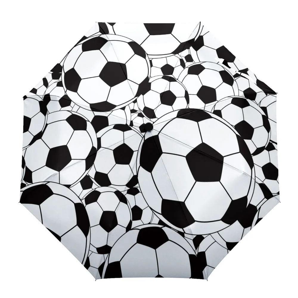 Black And White Football Sphere Pattern Custom Automatic Umbrellas for Women Male Windproof Folding Rain Umbrella Parasol