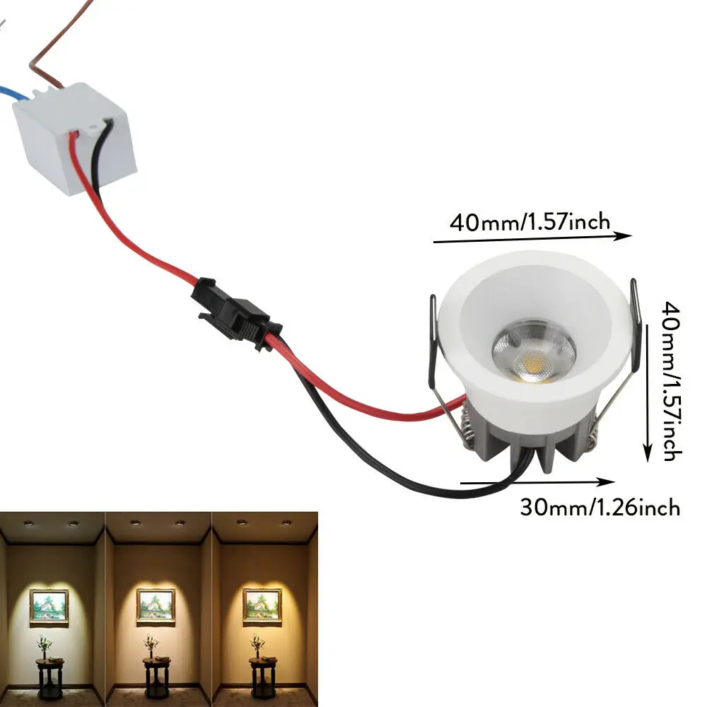 YORYZENG 5 Stück 40mm 1,57 Zoll dimmbare Mini-LED-Cob Down lights 3W 110V 220V Schmuck Display Decke Einbau Schrank Spot Lampen Treiber 4