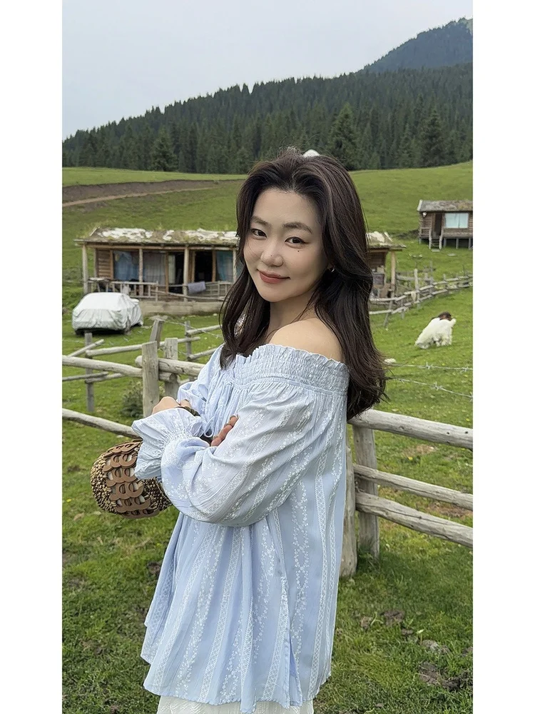 

Slimming Effect Loose Women's irt Big Size Floral Lace oulder Autumn Faion French Sle Polyester Fiber Long Sve