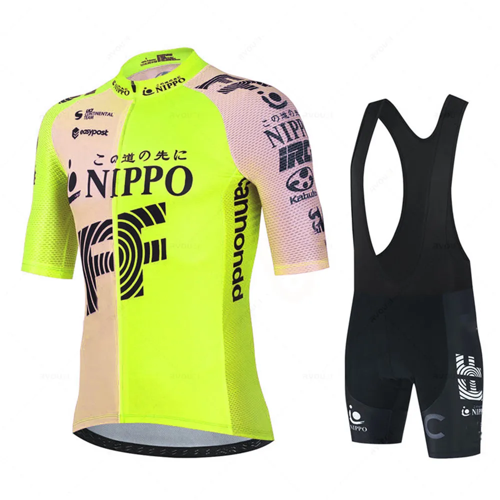 Nippo Mens Cycling Jersey Sets Short Sleeve Summer Pro Team Road Racing Bike Clothing Breathable MTB Bicycle Bib Suit Ciclismo