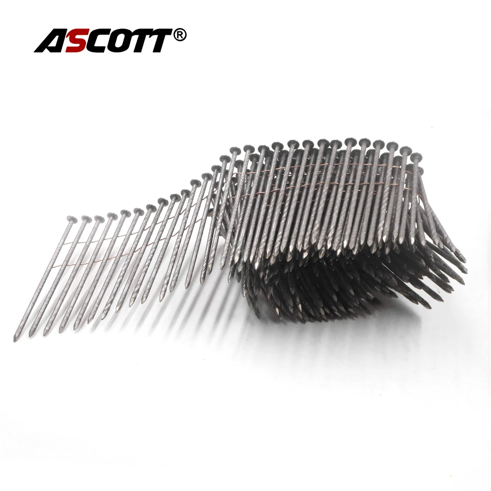 225pcs Threaded Coil Nails 2.9mm Shank 90mm Length Wire Collated Nails CN90 Nail Gun Nails for Wooden Pallet, Carpentry, Crates