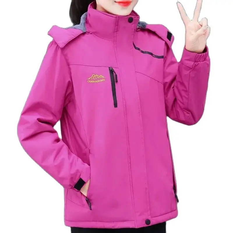 

2023 New Removable Hooded And Velvet Padded Warm Women Jacket And Breathable Jacket Windproof Zipper Pocket Slim Ladies Coat