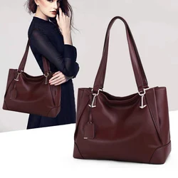 Genuine leather women's tote bag, fashionable and versatile, large capacity cowhide shoulder bag