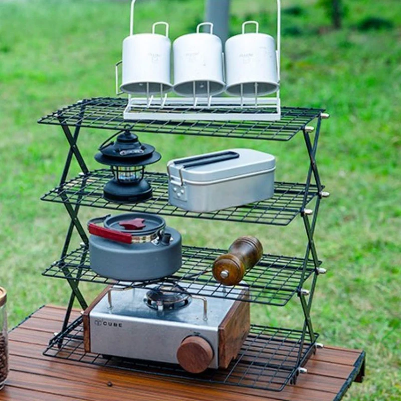 

Outdoor Portable Camping Three-tier Rack Easy To Carry Foldable Rack Picnic Camping Barbecue Folding Table BBQ Table Accessories