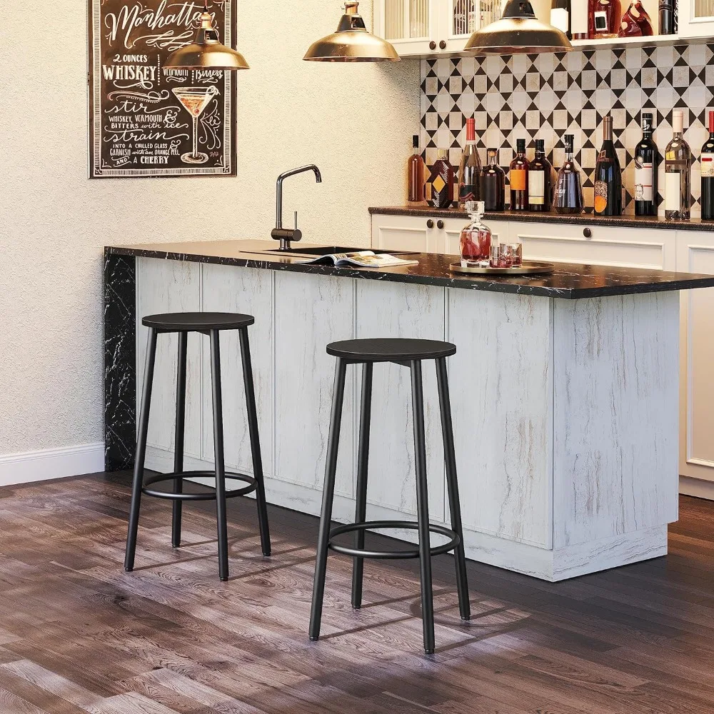 Bar Stools, Set of 2 Bar Chairs, Kitchen Round Height Stools with Footrest, Breakfast Bar Stools, Sturdy Steel Frame,