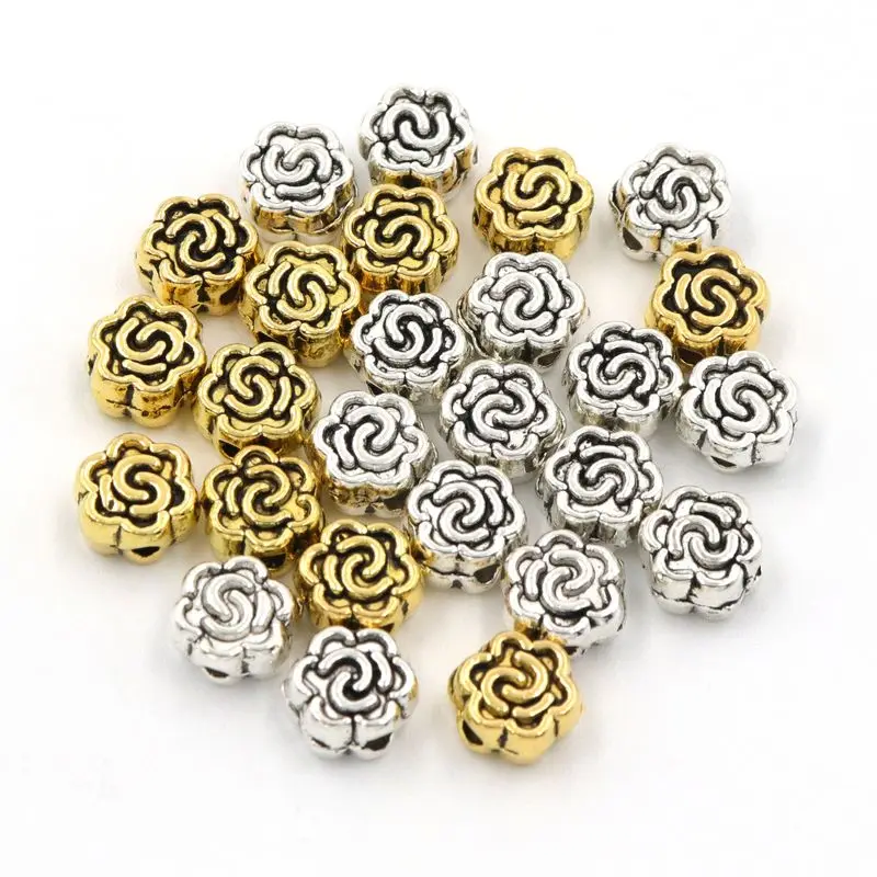 50pcs 6.5mm Mixed Rose Flower Loose Spacer Metal Seed Beads For Jewelry Making Needlework Beadwork Diy Accessories Wholesale