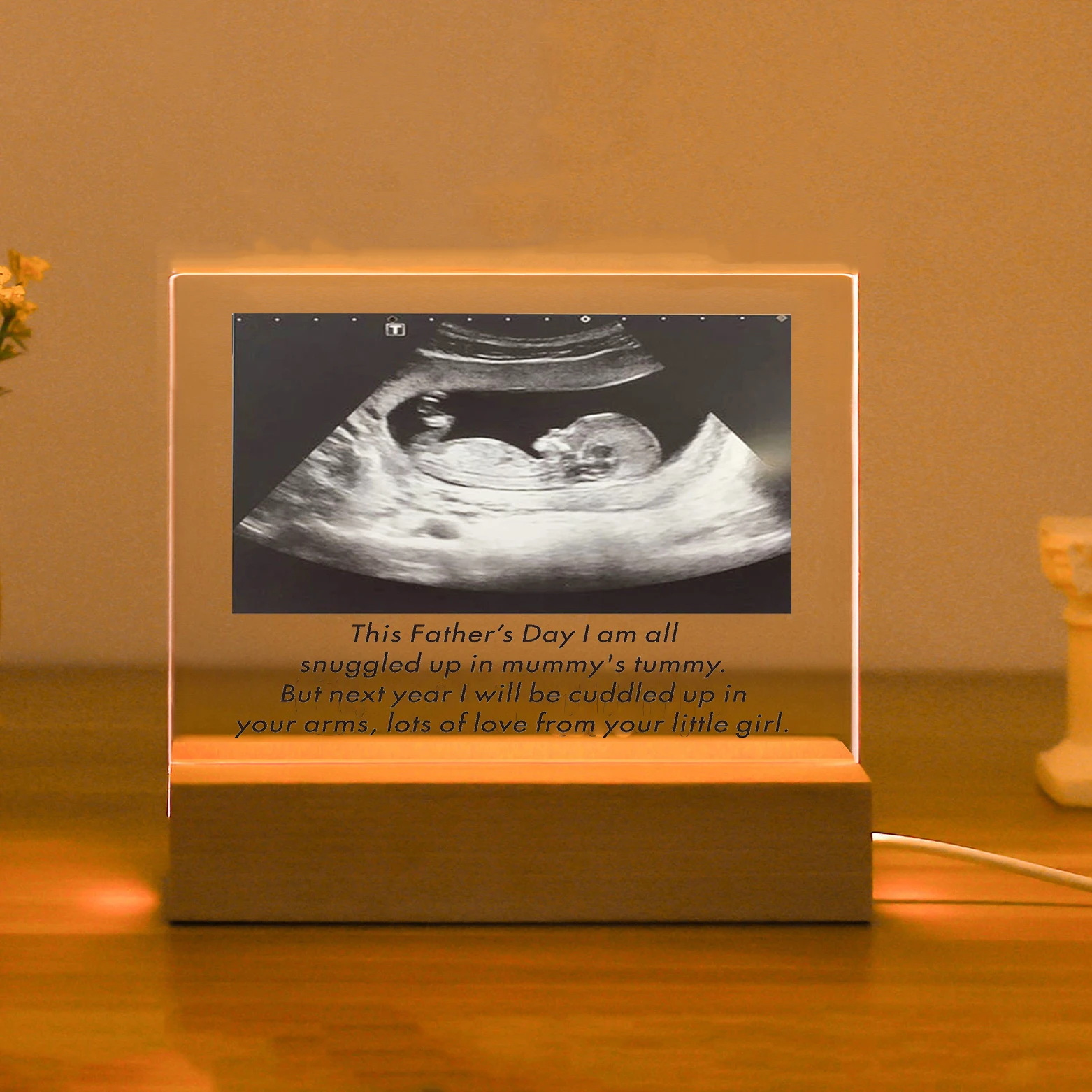 Personalized Baby‘s Scan Picture Plaque Custom Prospective Parents Photo Acrylic Board Night Light Engraved Fathers Day Gift