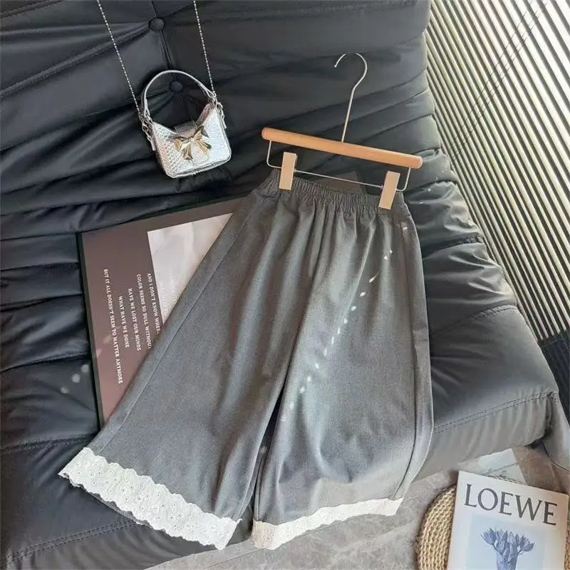Girls Summer Thin Wide Leg Pants 2026 New Korean Lace Children Casual Pants Children Mosquito Resistant Pants